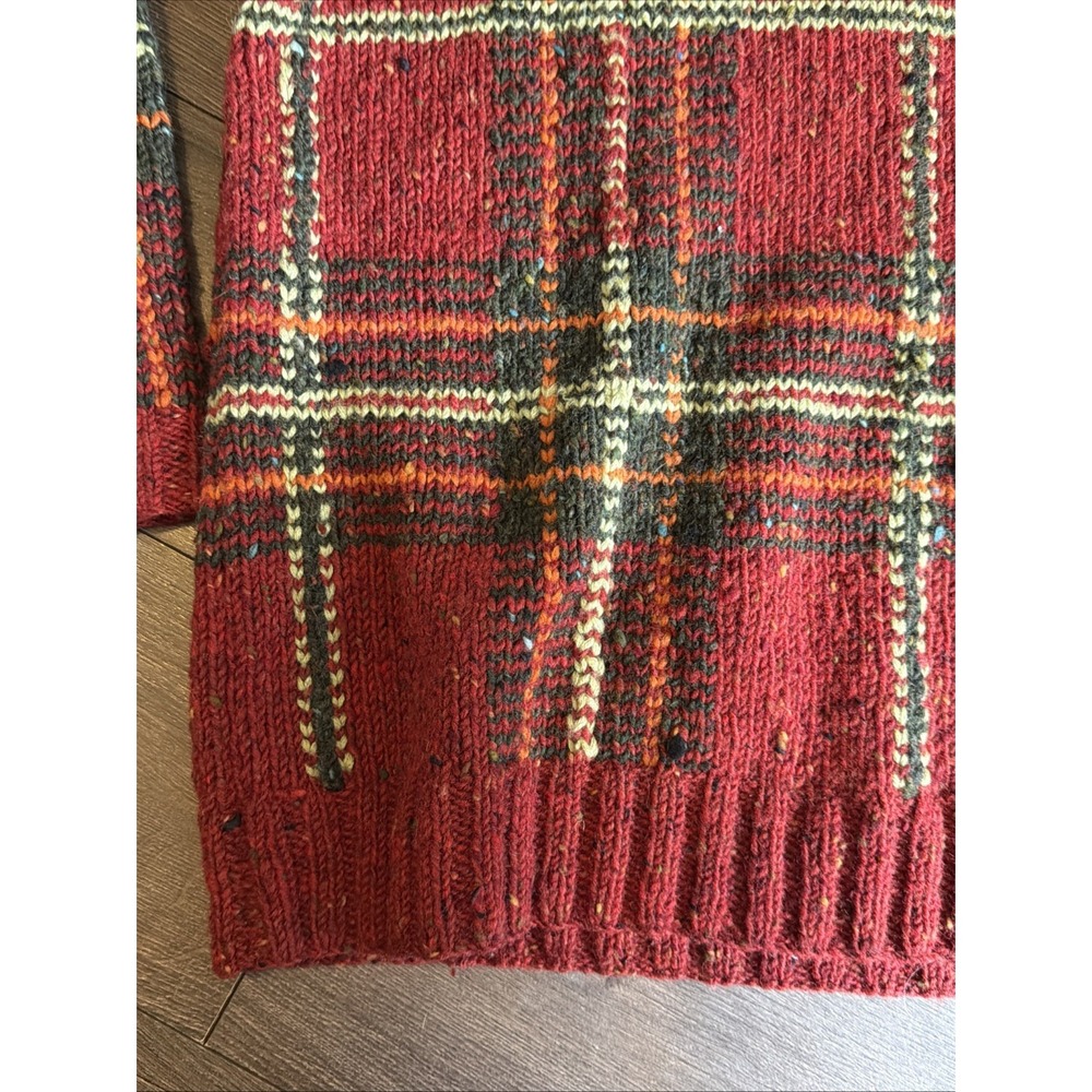 LRL Ralph Lauren Sweater Hand Knit‎ Wool Laine Red Plaid Quarter Zip Small Ski - Picture 2 of 14